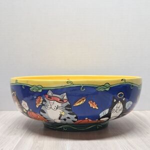 Catzilla Colorful Cat Themed Halloween 12” Bowl by Candace Reiter 2002 Retired